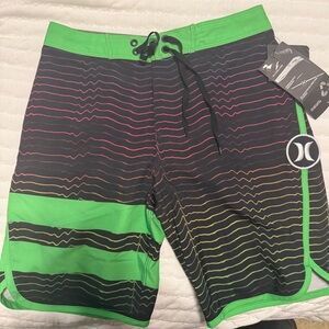Hurley Black and Green Striped Shorts boys size 10